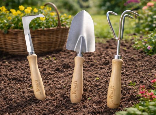 Gartengeräte, im Display